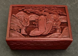 Antique Chinese Small Cinnabar Lacquer Covered Box. 1900s - Picture 1 of 12