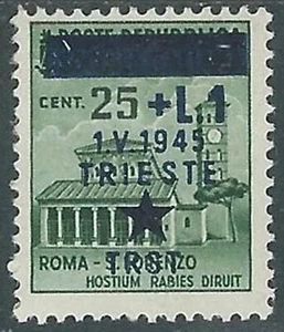 1945 OCCUPAZIONE JUGOSLAVA TRIESTE 1 LIRA SU 25 CENT MH * - UR43-2 - Imagen 1 de 1