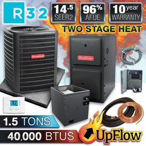 Goodman 1.5 Ton Air Conditioner & Upflow 96% 40K BTU 2 Stage Gas Furnace System - Picture 1 of 24