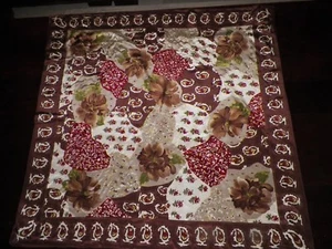 VINTAGE ADRIENNE VITTADINI BROWN PUZZLE FLORAL SILK SCARF 35" - Picture 1 of 7