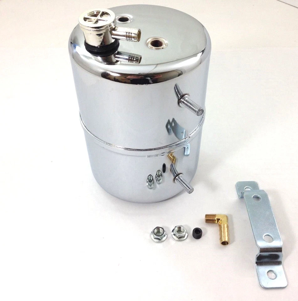Chrome Vacuum Canister Reservoir Brake Booster Can with Check Valve & Hardware - Image 1 of 1