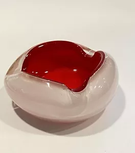 Midcentury Murano Cased White Glass Red Bowl Ashtray Cigar - Picture 1 of 6
