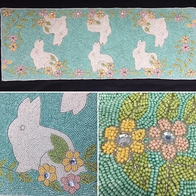Cynthia Rowley Easter Bunny Beaded Table Runner Centerpiece Floral Spring Decor - Image 1 of 4