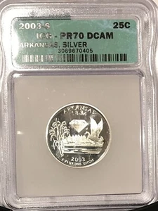 2003 S Silver 25C Arkansas State Quarter PR70DCAM ICG - Picture 1 of 2