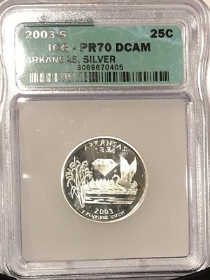 2003 S Silver 25C Arkansas State Quarter PR70DCAM  ICG - Image 1 of 2