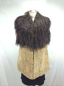 FREE-SHIPPING-ELEGANT-BIEGE-SHEARED-BEAVER-LAMB-FUR-VEST-WITH-LONG-HAIR-WOOLTOP - Picture 1 of 9