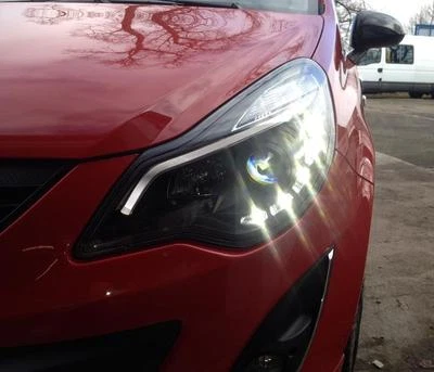 Scheinwerfer Set schwarz für Opel Corsa D 11+ Facelift Lightbar Led Tagfahrlicht - Bild 1 von 4