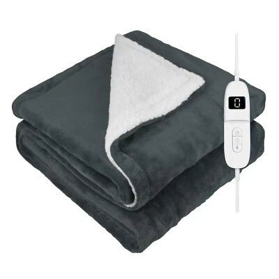 DMD COLLECTIVE DMD Heated Electric Blanket Throw Fleece Sherpa 9 Heat & Timer 120x160cm