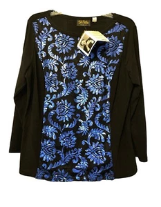 Bob Mackie Women’s Size M Blouse Wearable Art Lace Sequins Blue Floral NWT - Picture 1 of 3