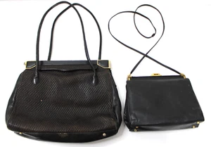 Judith Leiber Purse 2 Vintage 60s Black Leather Handbag Purse Repair Refurbish - Picture 1 of 23
