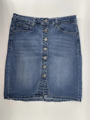 Earl Jean Full Button Skirt Womens Size 6 P Petite Blue Stretch Denim 29” Waist - Image 1 of 4