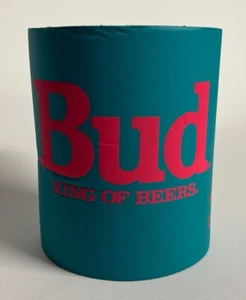 Vintage AB Bud Budweiser Beer Can Koolie Koozie Teal Pink Foam Drink Holder - Picture 1 of 3