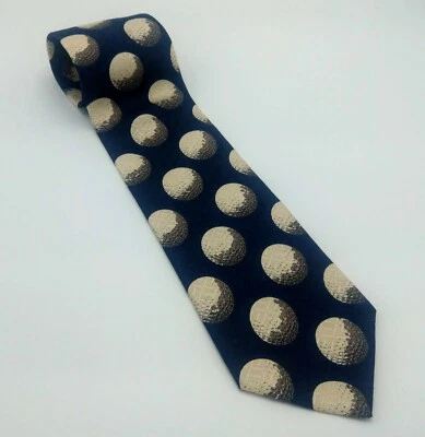 Structure Men's Tie 100% Silk Dark Blue with Golf Balls Made in USA - Image 1 of 3