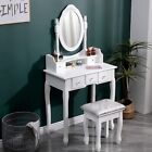 Dressing Table With 5 Drawers Stool Mirror Makeup Desk Bedroom Vanity White