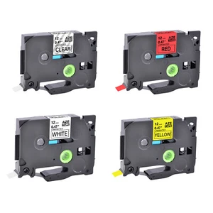 4PK Compatible for Brother TZ TZe 131-631 12mm Clear/White/Red/Yellow Label Tape - Picture 1 of 12