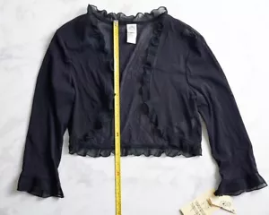 NWT Sangria Women's Sheer Black Ruffle Edge Bolero Shrug 3/4 Sleeve Sz 6 - Picture 1 of 4