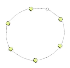 14K White Gold Anklet Bracelet With Round Shape Peridot Gemstones 9.5 Inches - Picture 1 of 2