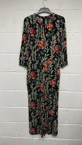 King Louie Jumpsuit 3/4 Sleeve Green Red Floral Print UK12 PWB - Picture 1 of 8