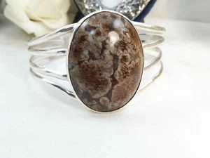 Huge Vintage Mosaic Jasper Sterling Silver Cuff Bangle 925 - Picture 1 of 11