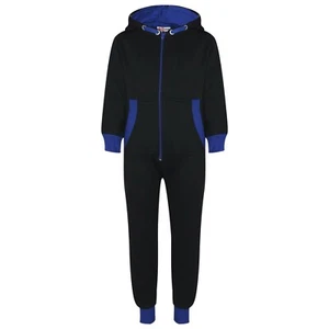 Kids Boys Fleece Contrast A2Z Onesie One Piece Royal Blue All In one 2-13 Years - Picture 1 of 8