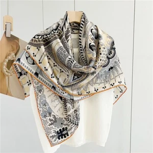 Mulberry Silk Wrap Shawl Bandanna Shawl Paisley Print Square Scarf 43" Beige - Picture 1 of 9