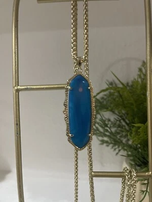 Kendra Scott Frances Necklace Teal Blue Agate Pendant Gold Tone Jewelry - Image 1 of 4
