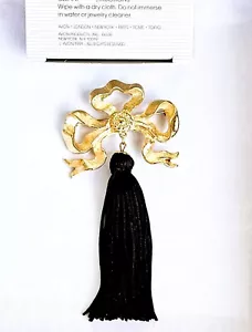 Avon TOUCH OF QUASSEL Goldschleife SCHWARZ Pin Brosche Hänger Tropfen VINTAGE 1991 NOS - Bild 1 von 5