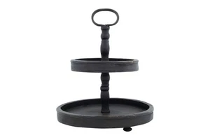 Distressed Wood 2-Tier Tray with Metal Handle Black - Picture 1 of 9
