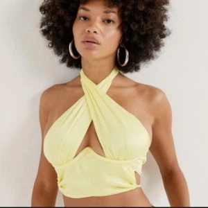 For Love  & Lemons Rana Cross front top  Yellow Halter Crop Top NWT LARGE - Picture 1 of 6