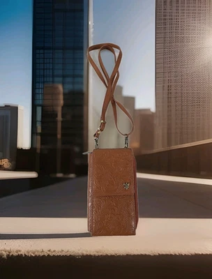 NUEVO SIN ETIQUETAS - Anna by Anuschka Marrón Avellana Floral Teléfono RFID Bandolera Cartera Foto 1 de 4