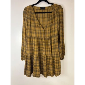 Urban Outfitters Plaid Button Front Long Sleeve Tiered Mini Dress - Small - Picture 1 of 9