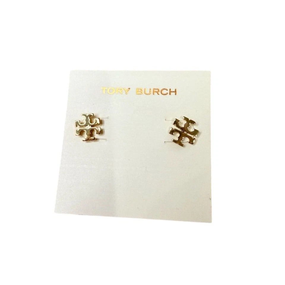 Tory Burch Gold Plated Mini Logo Stud Earrings minimalist fashion designer - Image 1 of 4