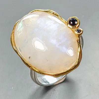 Joyería fina 28 quilates anillo piedra lunar natural plata de ley 925 tamaño 7,5/R447294 Foto 1 de 4