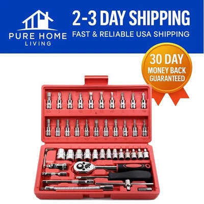 Complete 46-Piece Socket Set with Extension Bars for Auto Repair & Household Use - Image 1 of 4