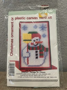 Pupazzo di neve kit tela plastica ornamento o biglietto di auguri vintage NOS sigillato - Foto 1 di 4