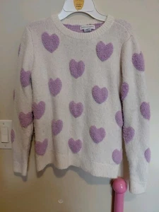 Cupcakes&Cashmere Purple Fuzzy Knit Hearts Pullover Sweater - Picture 1 of 3