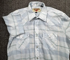 Vintage Youngbloods Western Hemd Herren M blau Perlen Druckknopf kariert *MÄNGEL* - Bild 1 von 14