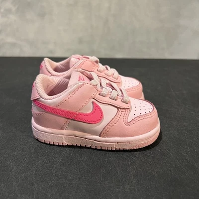 Nike Dunk Low Shoes Toddler Size 4C Pink Leather Swoosh Casual Skate DH9761-600 - Image 1 of 4