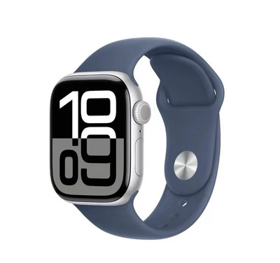 Apple Watch Series 10 42mm GPS Cell Silver Case Denim Sport Band S/M MWX33LW/A - Image 1 of 3