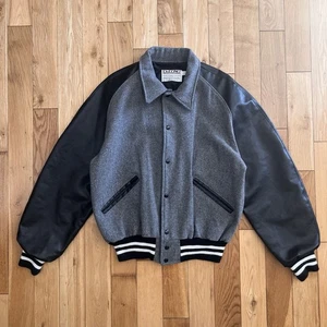 VTG Delong Mens Bomber Varsity Wool Leather Jacket Made in USA Blank Large - Picture 1 of 9