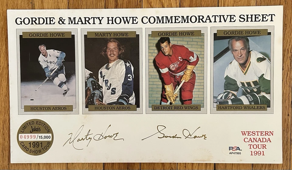 Gordie Howe & Marty Howe Autograph Signed Card Poster #/15000 PSA/DNA COA - Image 1 of 1