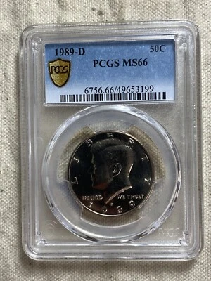 1989-D KENNEDY HALF DOLLAR GRADED PCGS MS66 Gold Shield - Image 1 of 4