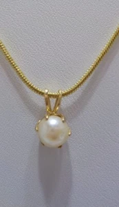 1 Ct Round Cut Natural Pearl Solitaire Pendant 14K Yellow Gold Plated Silver - Picture 1 of 8