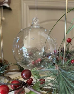Lot 6 Large Mouth Blown Glass Ornaments 4.5" Clear Bulbs w/dots 4" Size Quality - Picture 1 of 11