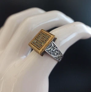 Vintage Men's Ring Silver 925 Black Quart Bronze 10.25 Art Deco Revival Square - Picture 1 of 21