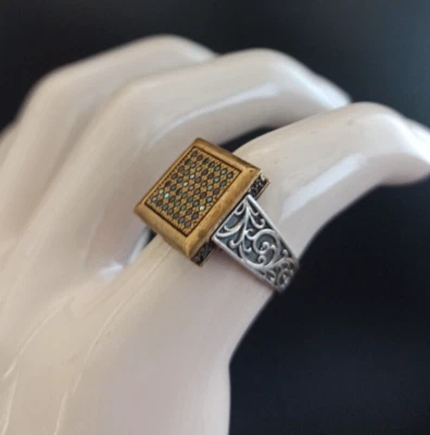 Anillo Vintage Para Hombre Plata 925 Cuarto Negro Bronce 10.25 Art Deco Renacimiento Cuadrado Foto 1 de 4