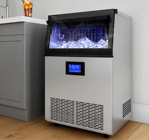 TAUS 120LBS/24H Commercial Ice Maker Stainless Freestanding  Ice Cube Machine - Picture 1 of 9