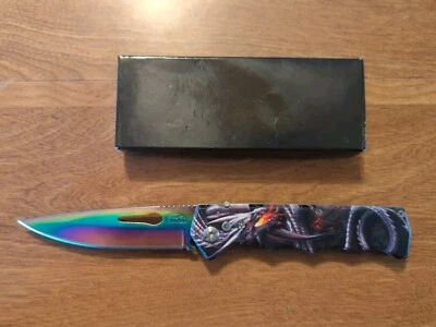 Faca de bolso dobrável 9" Dragon Rainbow luxo lâmina tática assistida por mola - Imagem 1 de 4