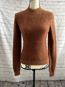 Carbon 38 Brown 100% Nylon Fuzzy Long Sleeve Sweater Size Small - Picture 1 of 6