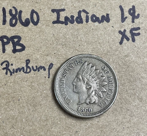 1860 Indian Head Cent / Penny 1c Pointed Bust XF Extra Fine Cover